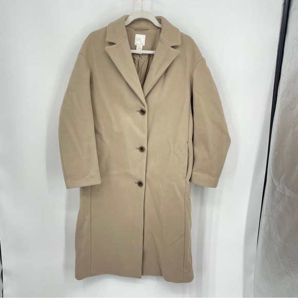 H&M Straight Cut Coat Sz XS beige mid length peacoat - Picture 1 of 7